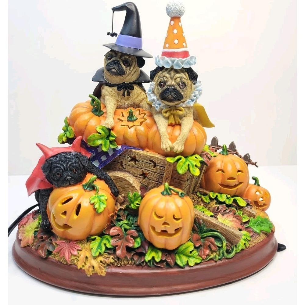 Pumpkin Patch Pugs Danbury Mint Halloween Display Rare Discontinued In Box Dog